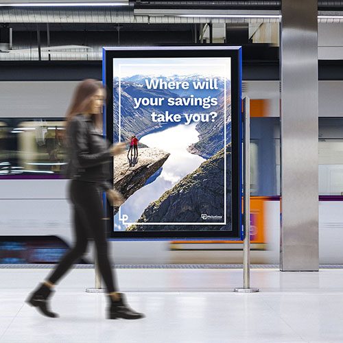 Mock up Board Banner Blank Poster in Subway Train station Blur Train moving background